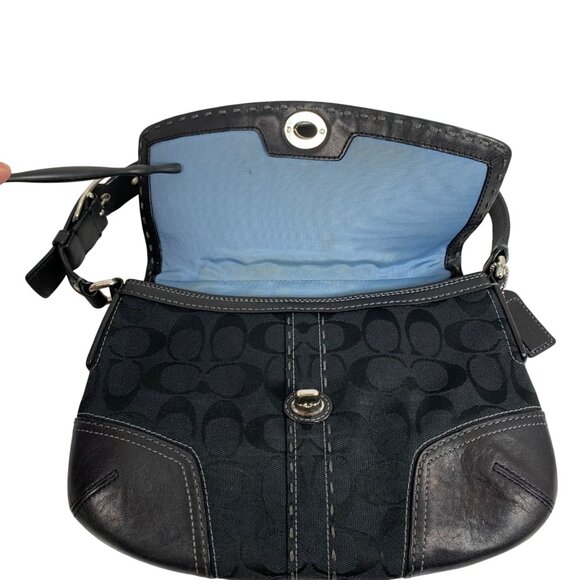 VTG Coach Signature Logo Black Canvas & Leather Shoulder Hand Bag 11574 + Tag - Picture 7 of 16